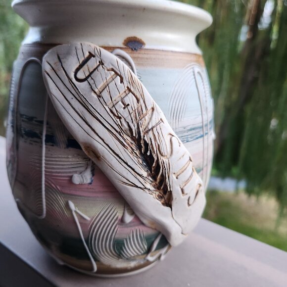 Handmade Ceramic Utensil Jar in Pastels by Sandy Dumba, 7" tall, 5" across - Picture 10 of 12